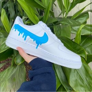 Custom Nike Air Force 1 Shoes Blue Drip